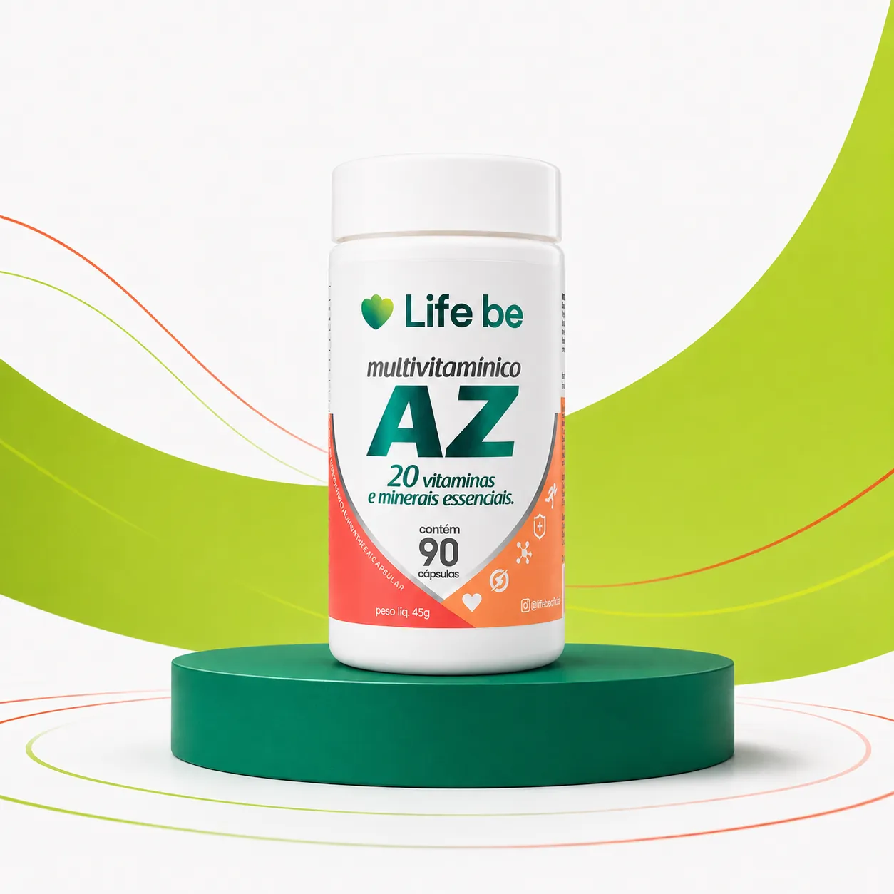 Frasco de Multivitamínico A–Z Life Be com 90 cápsulas